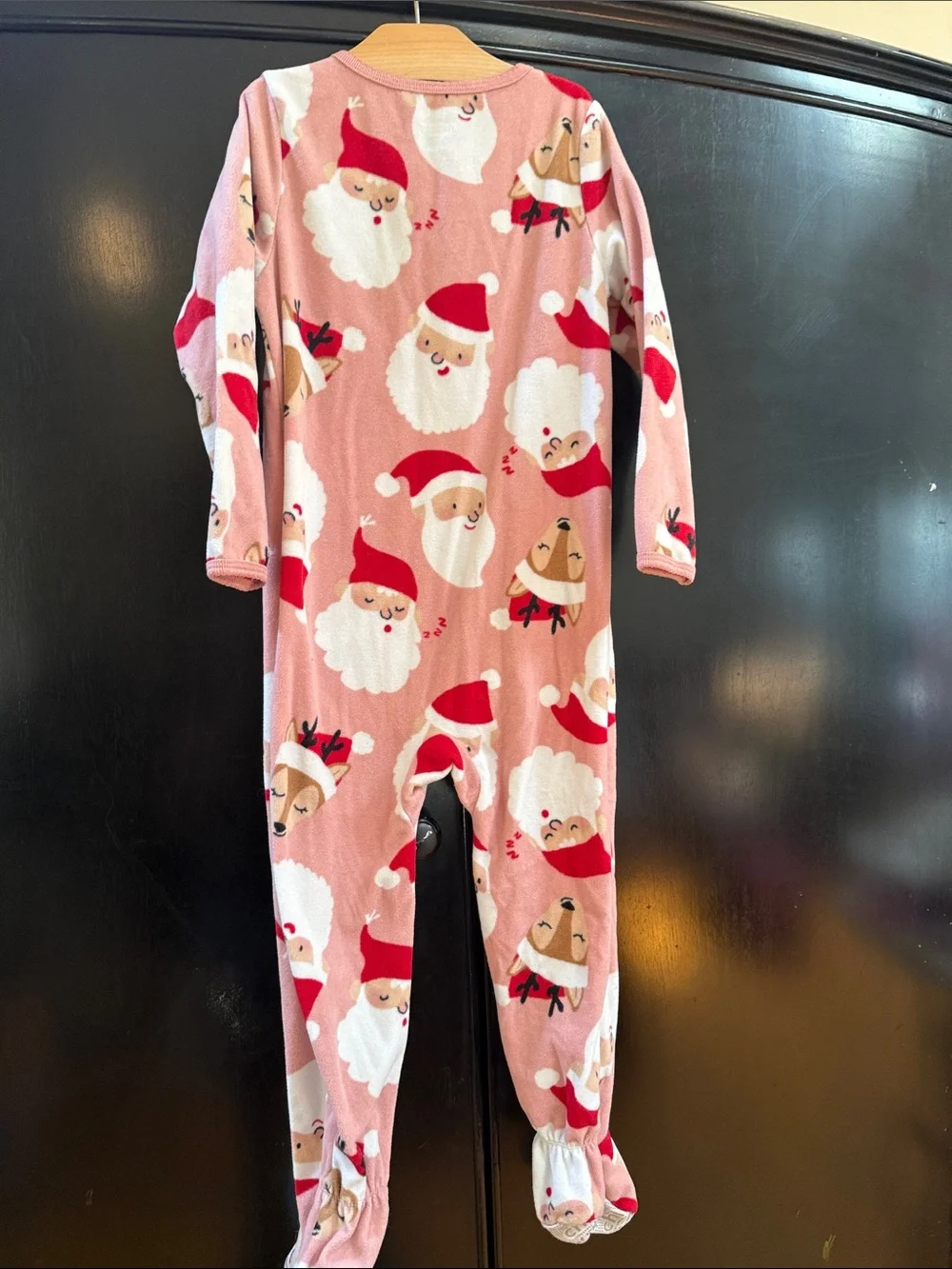 Carter's Pink Santa and Reindeer Footed One-Piece Pajamas
